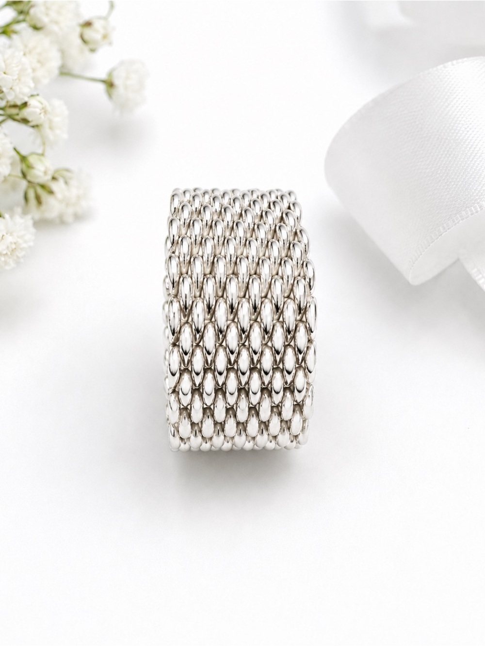 Tiffany & Co. Somerset Mesh Ring Flexible –925 10mm wide Sz 7 Retired Edition - Picture 2 of 4